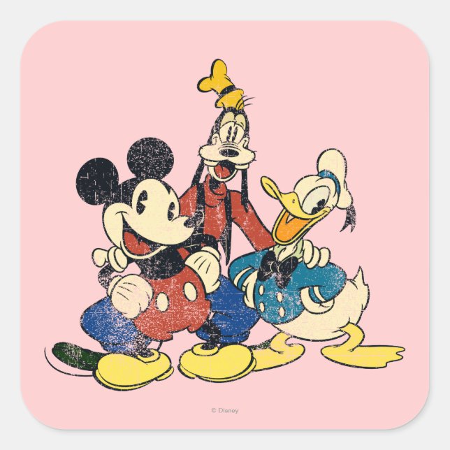 Mickey & Friends | Vintage Mickey, Goofy, Donald Square Sticker (Front)