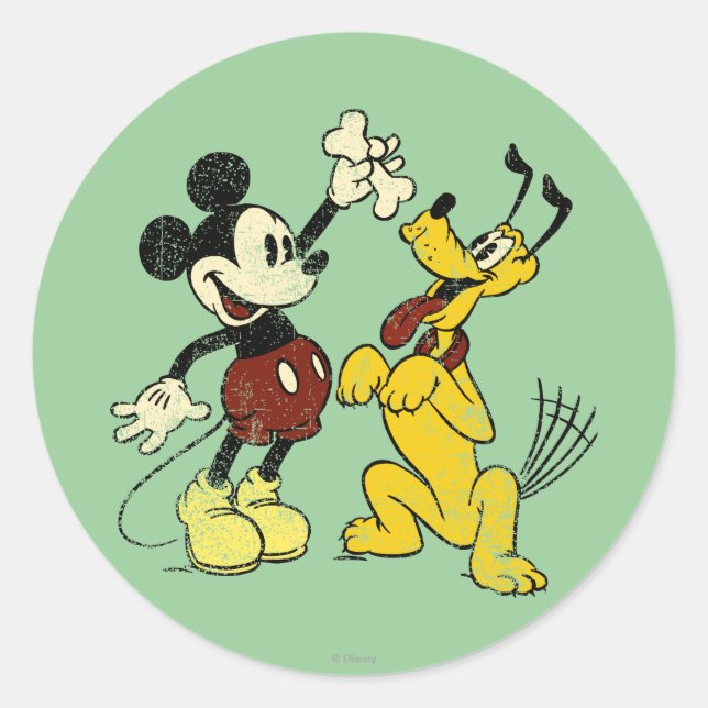 Mickey & Friends | Vintage Mickey & Pluto Classic Round Sticker (Front)