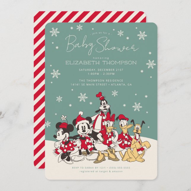 Mickey & Friends Winter Baby Shower Invitation (Front/Back)