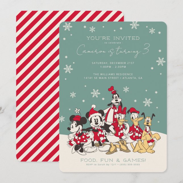 Mickey & Friends Winter Birthday  Invitation (Front/Back)