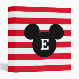 Mickey Head Silhouette Striped Pattern   Monogram 3 Ring Binder