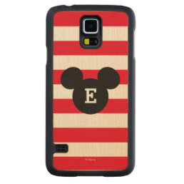 Mickey Head Silhouette Striped Pattern | Monogram Carved Maple Galaxy S5 Slim Case