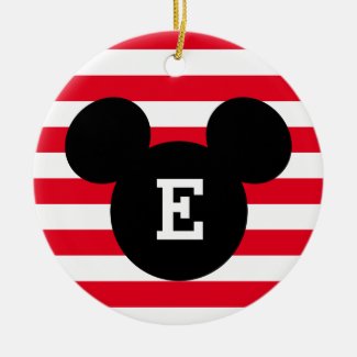 Mickey Head Silhouette Striped Pattern | Monogram Ceramic Ornament