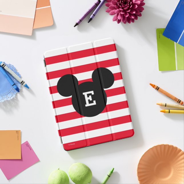 Mickey Head Silhouette Striped Pattern | Monogram iPad Air Cover (In Situ)