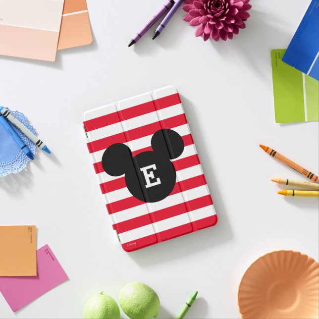 Mickey Head Silhouette Striped Pattern | Monogram iPad Mini Cover (In Situ)