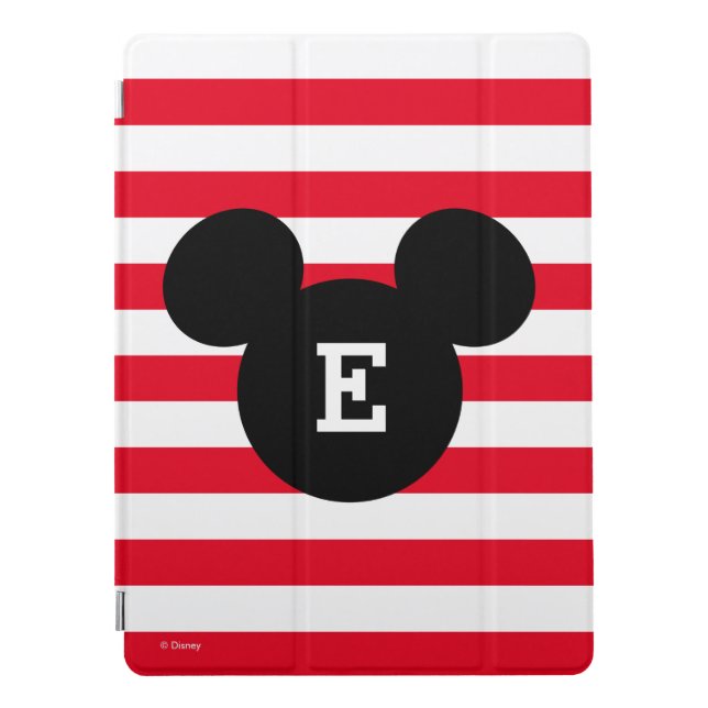 Mickey Head Silhouette Striped Pattern | Monogram iPad Pro Cover (Front)