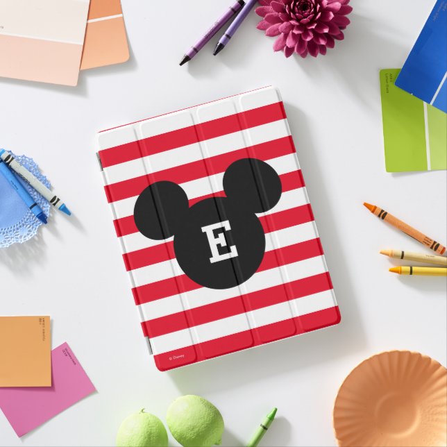 Mickey Head Silhouette Striped Pattern | Monogram iPad Smart Cover (In Situ)