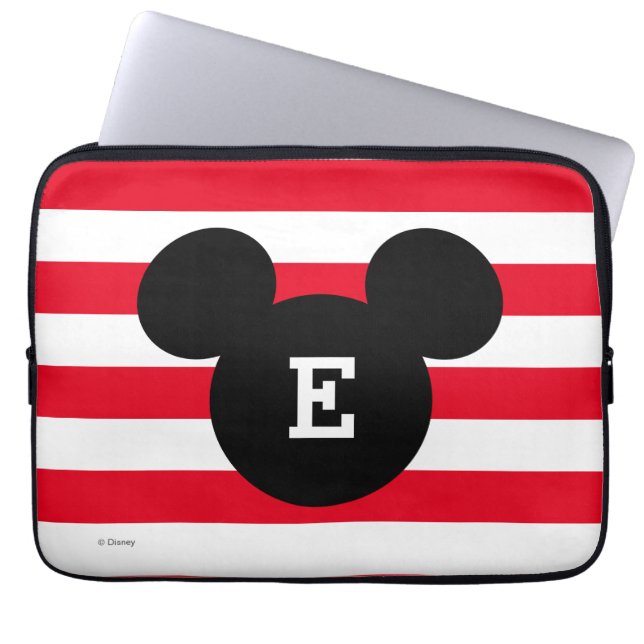 Mickey Head Silhouette Striped Pattern | Monogram Laptop Sleeve (Front)