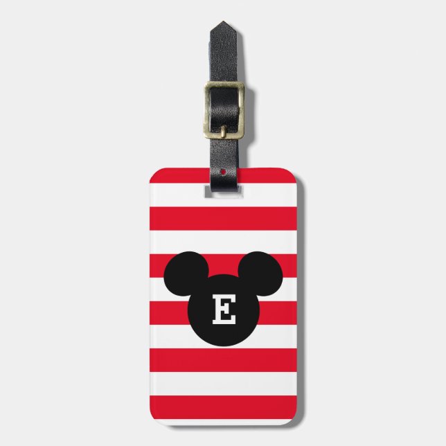 Mickey Head Silhouette Striped Pattern | Monogram Luggage Tag (Front Vertical)