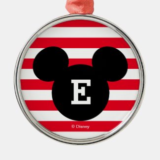 Mickey Head Silhouette Striped Pattern | Monogram Metal Ornament