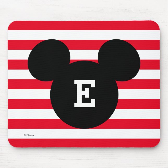 Mickey Head Silhouette Striped Pattern | Monogram Mouse Pad (Front)