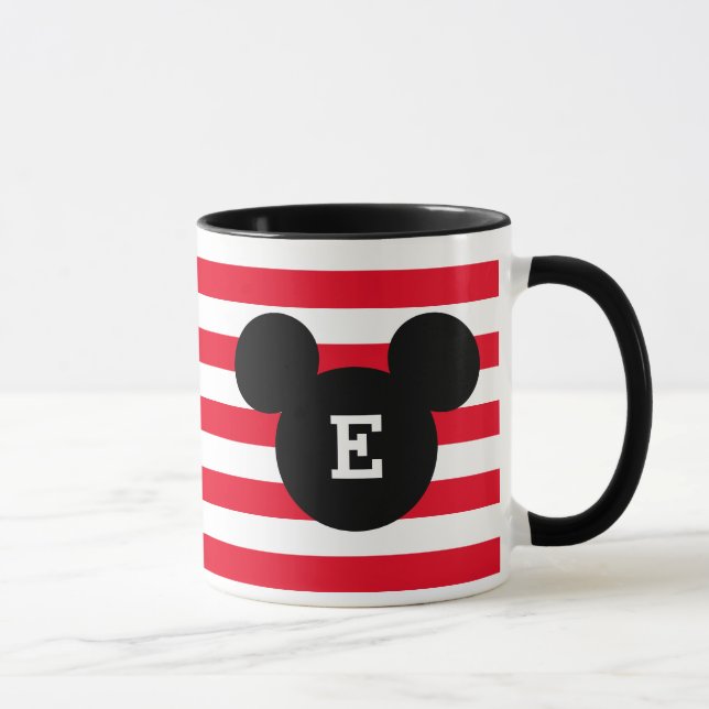 Mickey Head Silhouette Striped Pattern | Monogram Mug (Right)