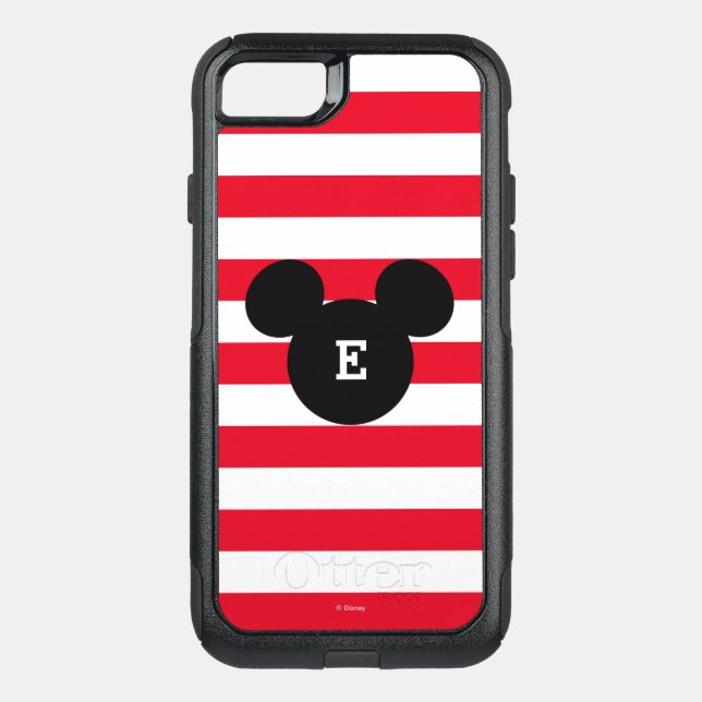 Mickey Head Silhouette Striped Pattern | Monogram Otterbox iPhone Case (Back)