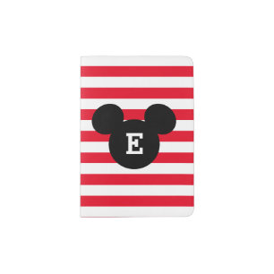 Mickey Head Silhouette Striped Pattern Monogram Passport Holder