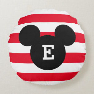 Mickey Head Silhouette Striped Pattern Monogram Round Pillow