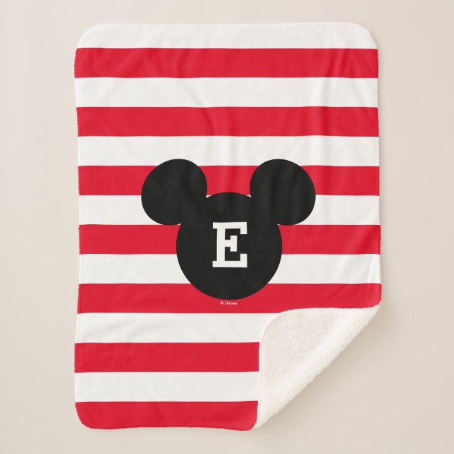 Mickey Head Silhouette Striped Pattern | Monogram Sherpa Blanket (Front)