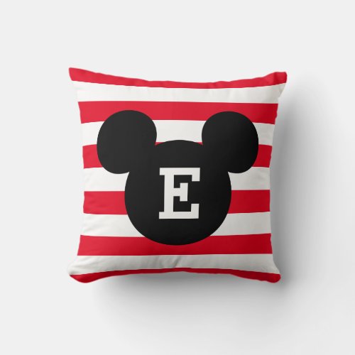 Mickey Head Silhouette Striped Pattern  Monogram Throw Pillow