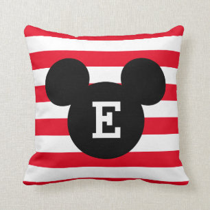 Mickey Head Silhouette Striped Pattern Monogram Throw Pillow