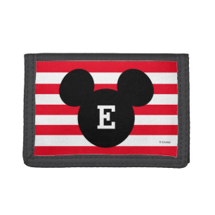 Mickey Head Silhouette Striped Pattern Monogram Tri-fold Wallet