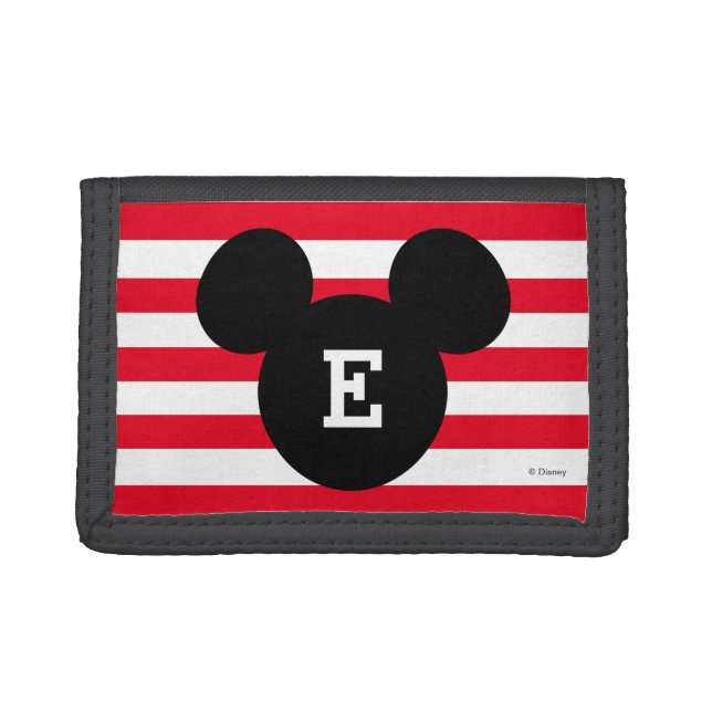 Mickey Head Silhouette Striped Pattern | Monogram Tri-fold Wallet (Front)