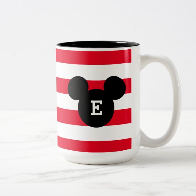 Mickey Head Silhouette Striped Pattern | Monogram Two-Tone Coffee Mug (Right)