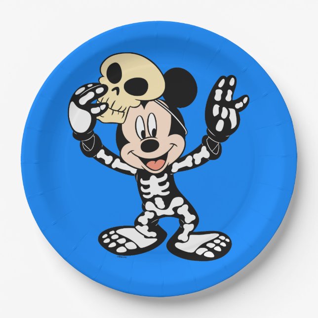 Mickey in Halloween Skeleton Costume Paper Plates (Front)