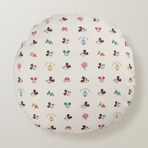 Mickey  Laughs Start Here Pattern Round Pillow