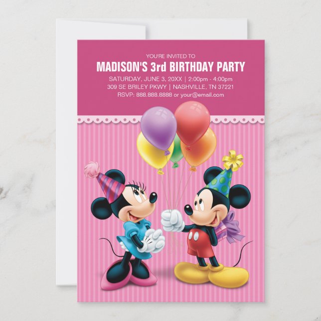 Mickey & Minnie Balloons Birthday Invitation (Front)