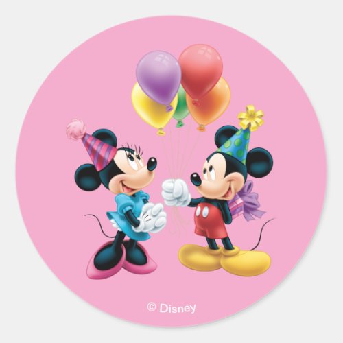 Mickey  Minnie  Birthday Classic Round Sticker