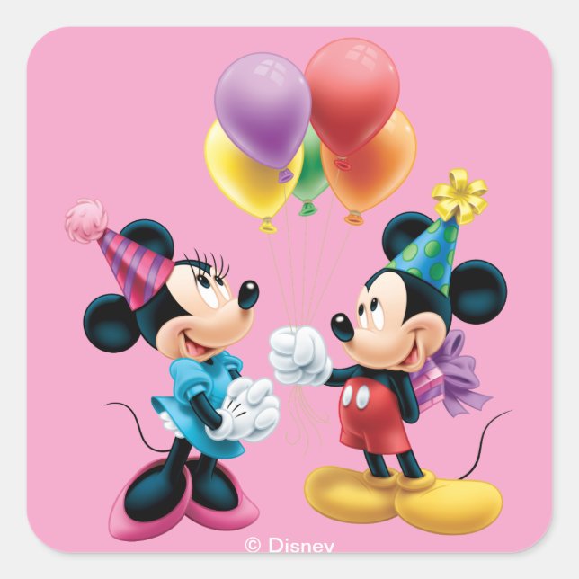 Mickey & Minnie | Birthday Square Sticker (Front)