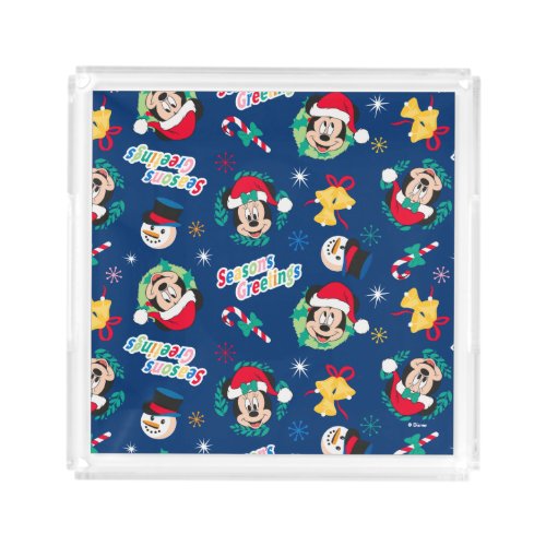 Mickey  Minnie  Blue Seasons Greetings Pattern Acrylic Tray