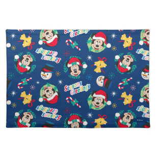Mickey & Minnie Blue Season's Greetings Pattern Cloth Placemat