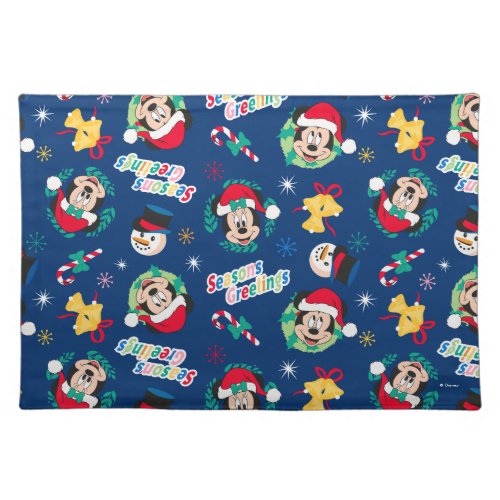 Mickey  Minnie  Blue Seasons Greetings Pattern Cloth Placemat