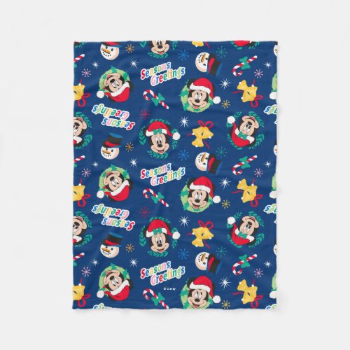 Mickey  Minnie  Blue Seasons Greetings Pattern Fleece Blanket