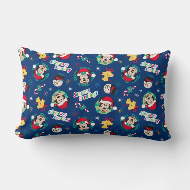 Mickey & Minnie | Blue Season's Greetings Pattern Lumbar Pillow (Front)
