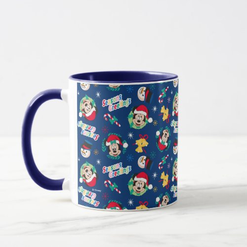 Mickey  Minnie  Blue Seasons Greetings Pattern Mug