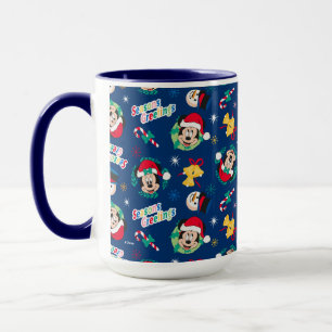 Mickey & Minnie   Blue Season's Greetings Pattern Mug