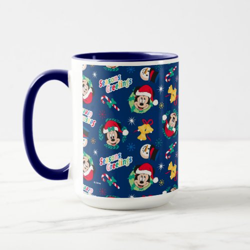 Mickey  Minnie  Blue Seasons Greetings Pattern Mug