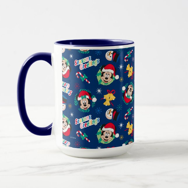 Mickey & Minnie | Blue Season's Greetings Pattern Mug (Left)