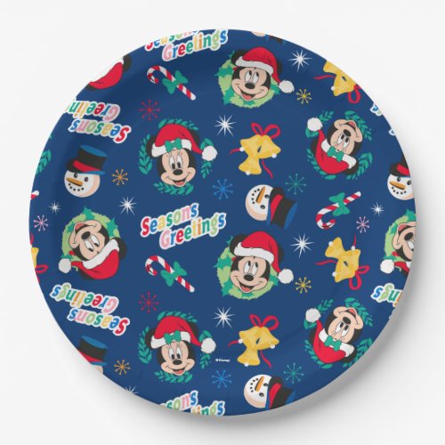 Mickey  Minnie  Blue Seasons Greetings Pattern Paper Plates