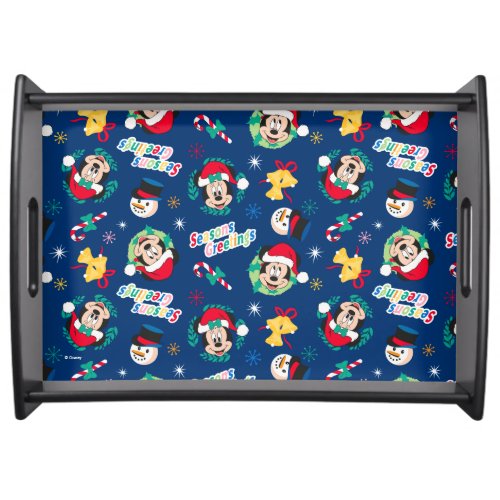 Mickey  Minnie  Blue Seasons Greetings Pattern Serving Tray