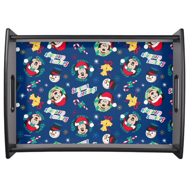 Mickey & Minnie | Blue Season's Greetings Pattern Serving Tray (Front)