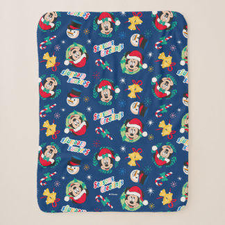 Mickey & Minnie | Blue Season's Greetings Pattern Sherpa Blanket