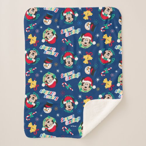 Mickey  Minnie  Blue Seasons Greetings Pattern Sherpa Blanket