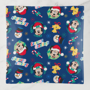 Mickey & Minnie   Blue Season's Greetings Pattern Trinket Tray
