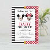 Mickey & Minnie | Boy and Girl Twin Baby Shower Invitation (Standing Front)