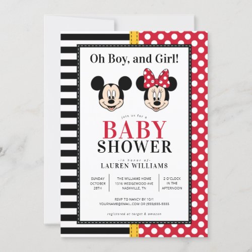 Mickey  Minnie  Boy and Girl Twin Baby Shower Invitation