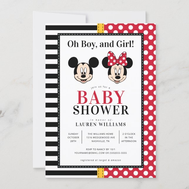 Mickey & Minnie | Boy and Girl Twin Baby Shower Invitation (Front)