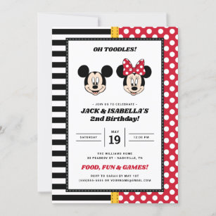 Mickey & Minnie   Boy/Girl Twins Birthday Invitation