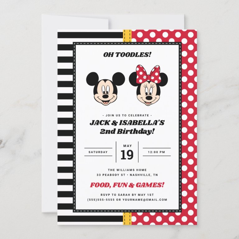 Mickey &amp; Minnie | Boy/Girl Twins Birthday Invitation